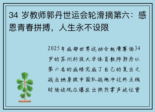 34 岁教师郭丹世运会轮滑摘第六:感恩青春拼搏,人生永不设限